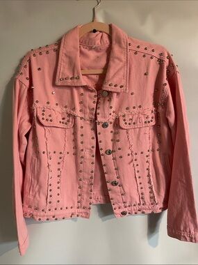 Studded Pink Denim Jacket Small